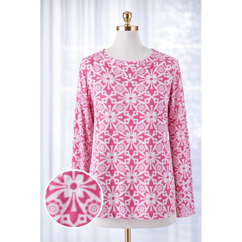 IBKUL Moroccan Tile Pink Long Sleeve Pullover Too Sun Shirt UPF50+ Size‎ Small